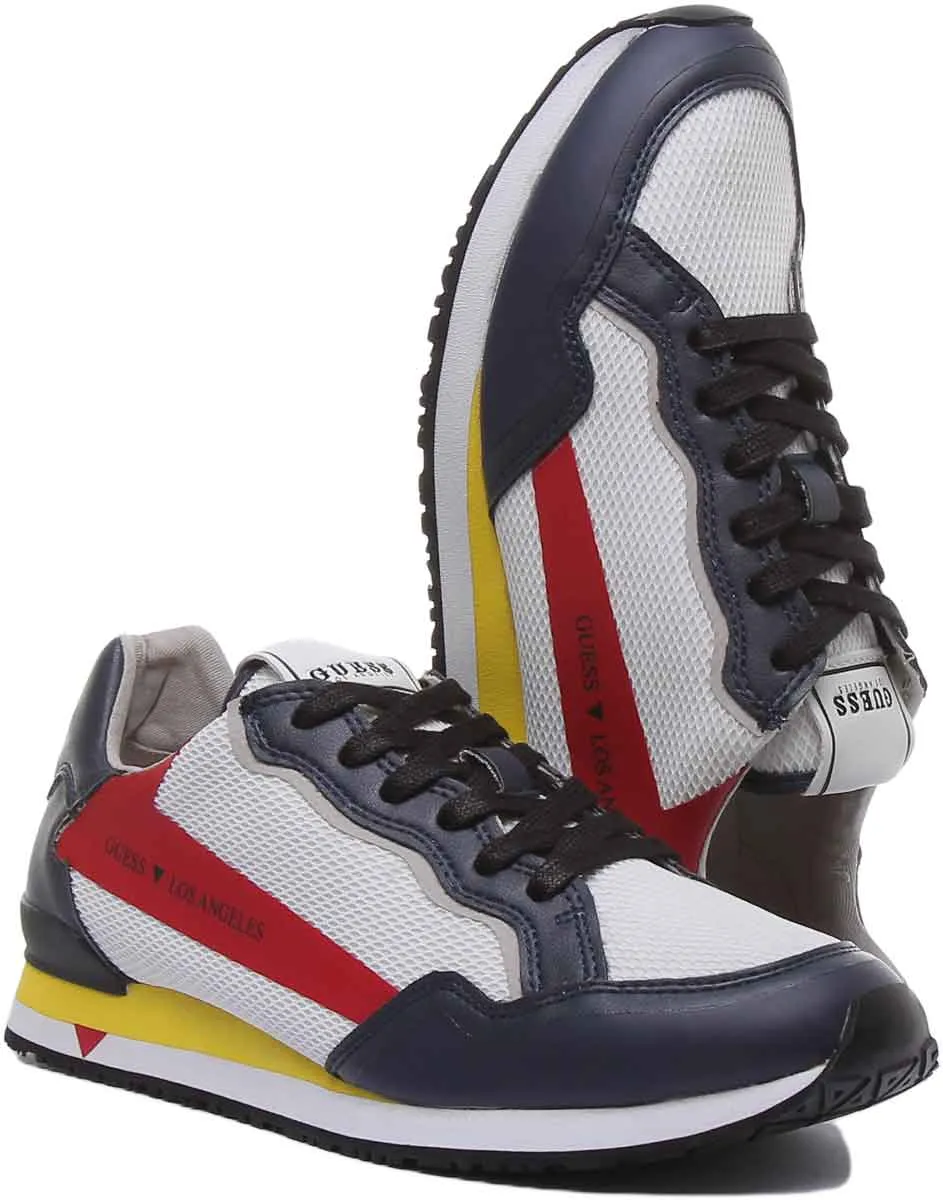 Guess Genova Men's Lace Up Mesh Sneaker In White Navy Red