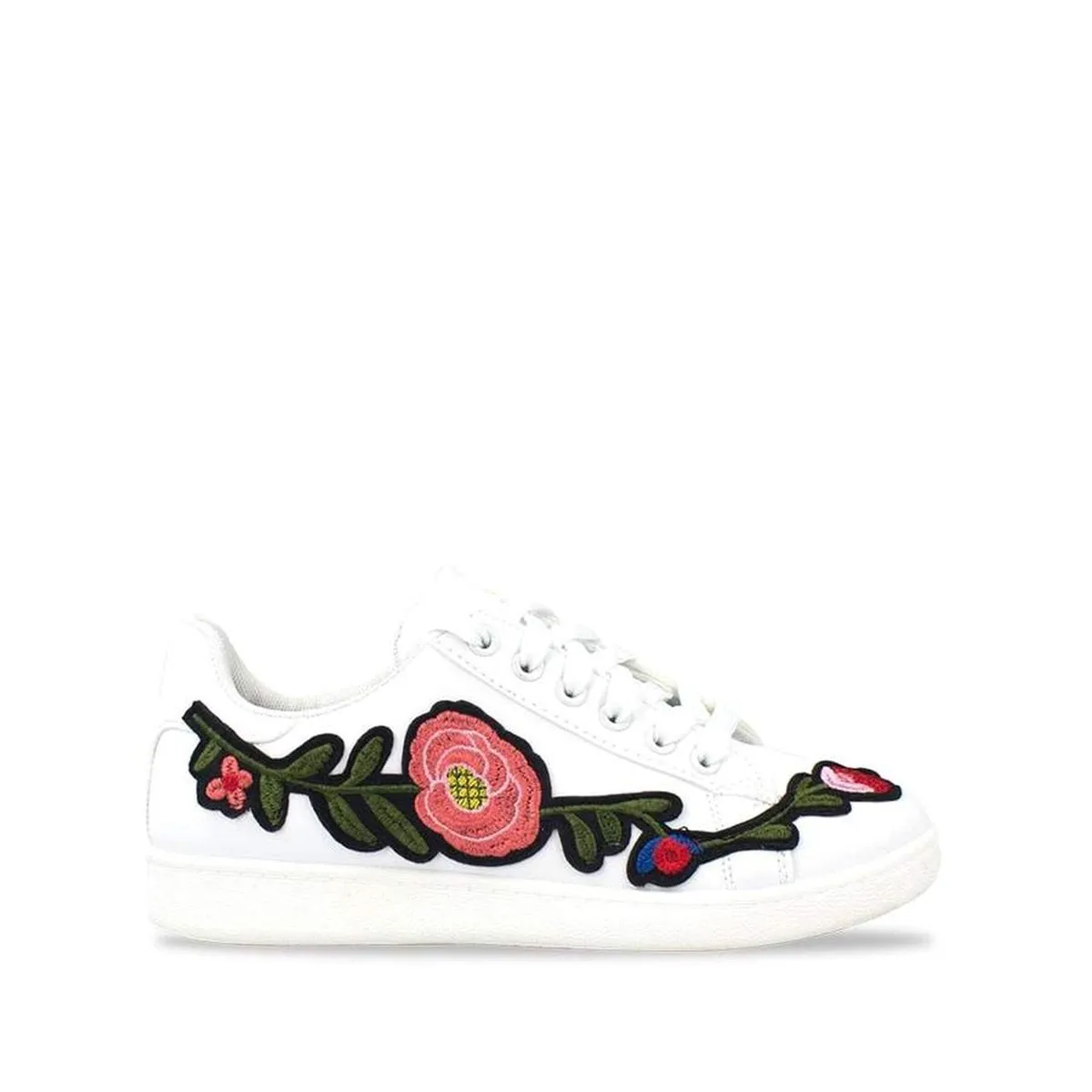 Harlea Floral Embroided Lace Up Trainers In Faux Leather