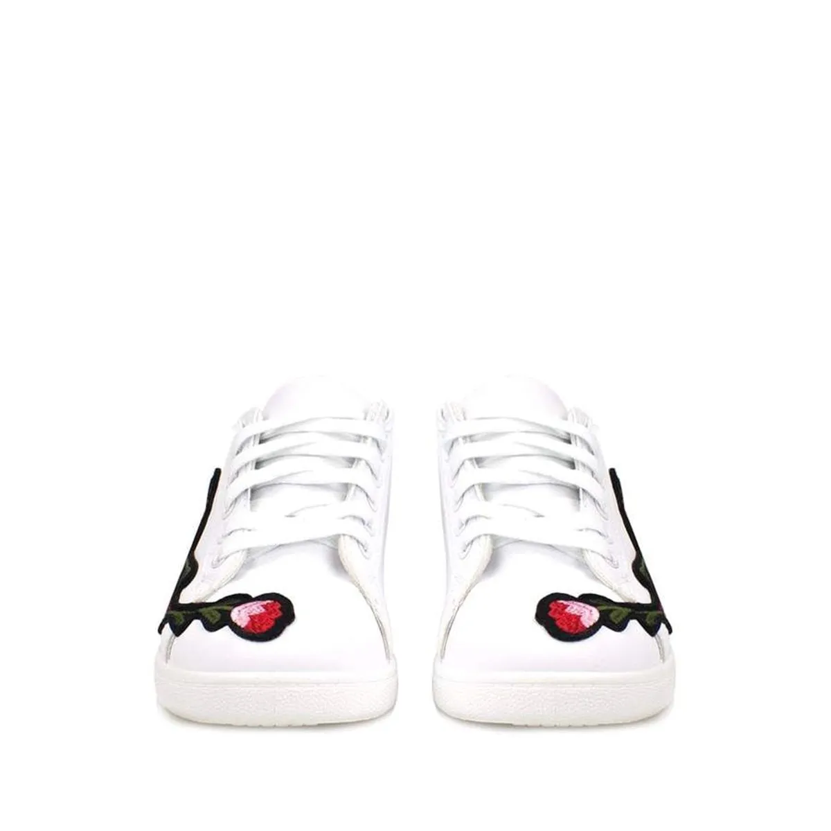 Harlea Floral Embroided Lace Up Trainers In Faux Leather