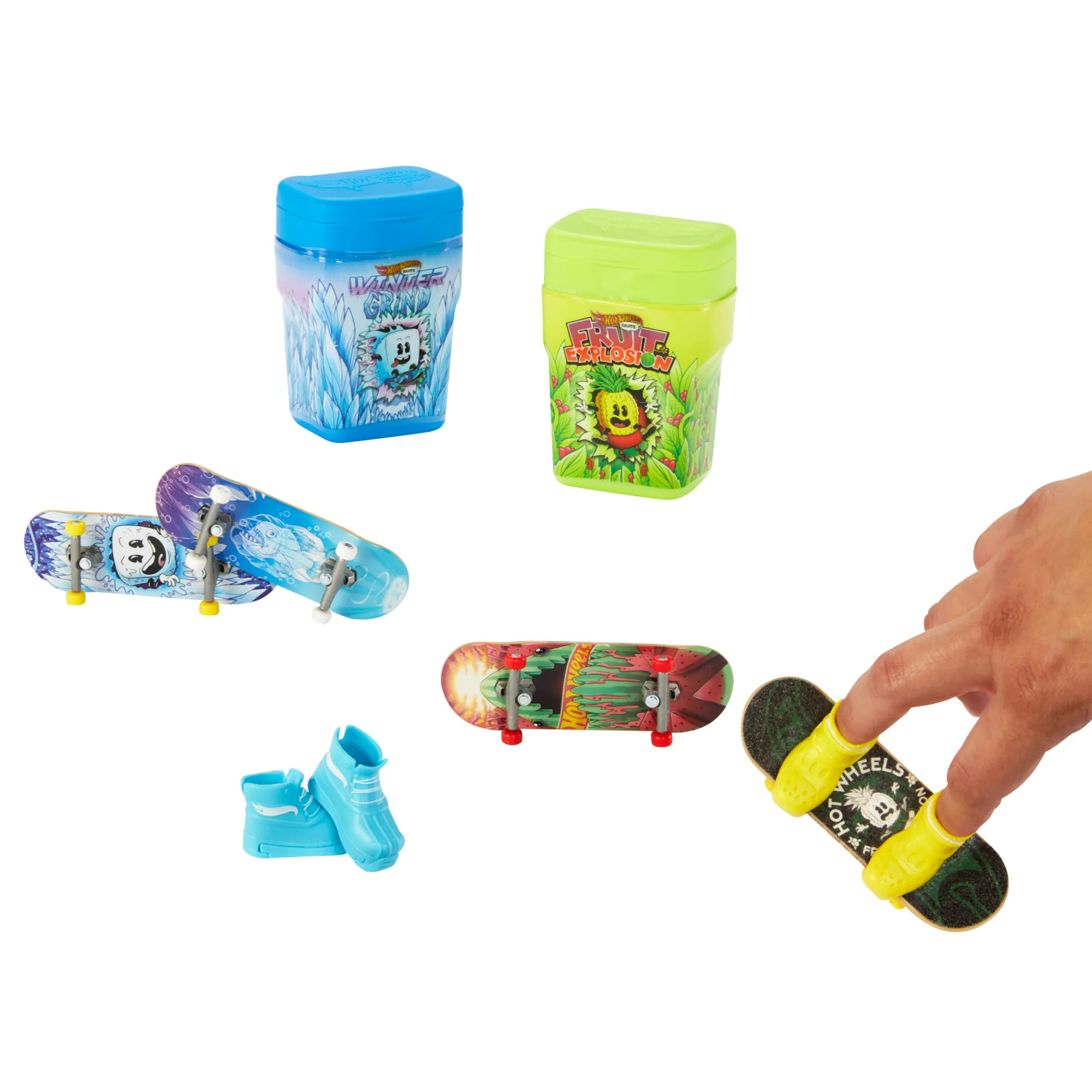 Hot Wheels Skate, 2 Flavor Containers With 4 Exclusive Fingerboards And 2 Pairs Of Removable Skate Shoes, 2 Storage Containers (8 Items Total)