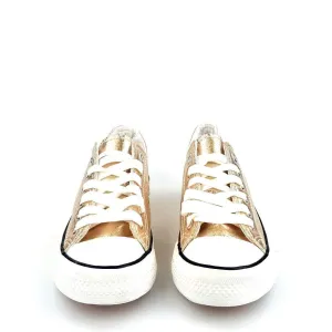 JACKIE Lace Up Metallic Canvas Trainer With Rubber Sole And Toe Cap