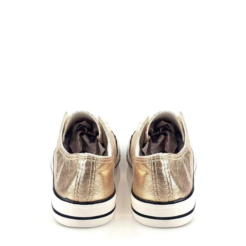 JACKIE Lace Up Metallic Canvas Trainer With Rubber Sole And Toe Cap