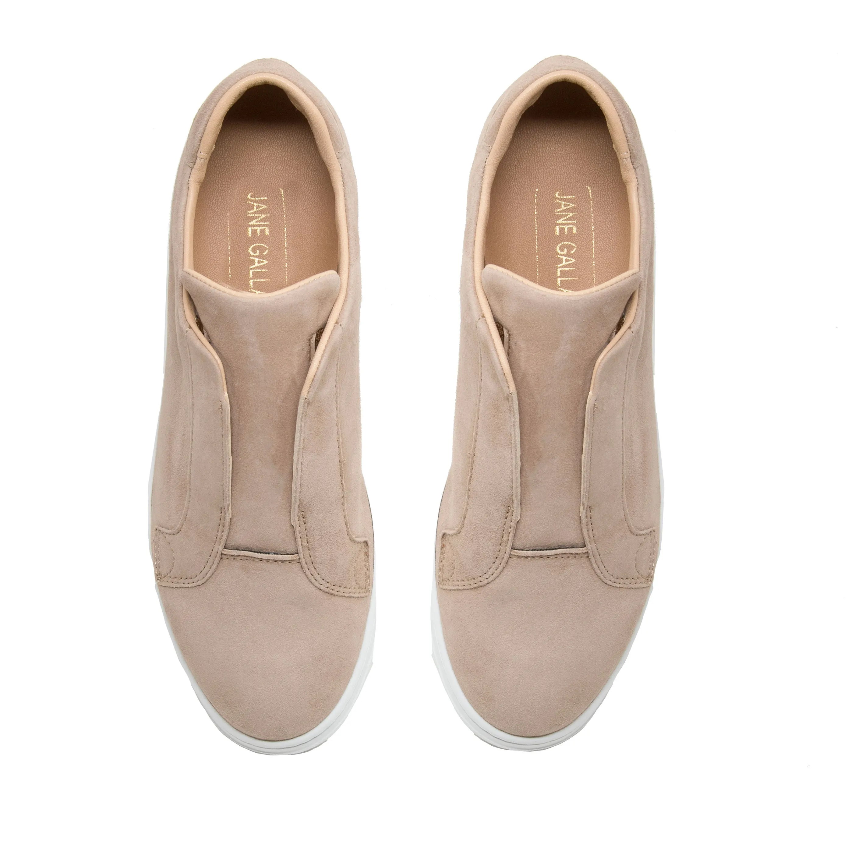 Jane Galland Beige Brown Suede Flatform Laceless Trainers