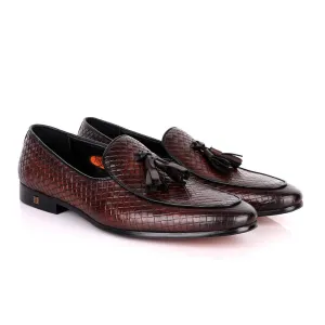 John Foster Full Woven With Tassel Leather Shoe-Coffee