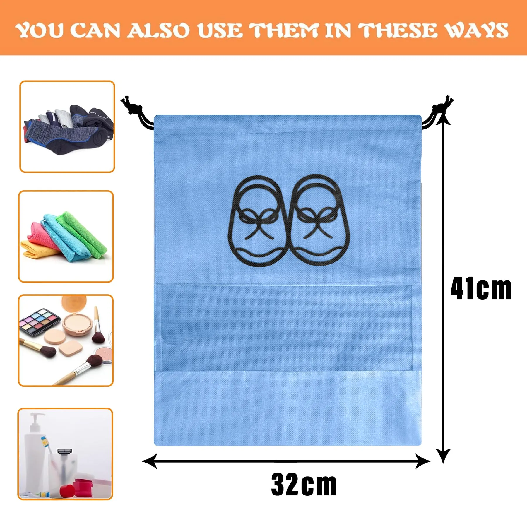 Kuber Industries Shoe Cover | Travel Shoe Storage Bags | Non-Woven Storage Bag | Shoe Cover with Drawstring | Shoe Organizer with Clear Window | Plain | Pack of 24 | Sky Blue