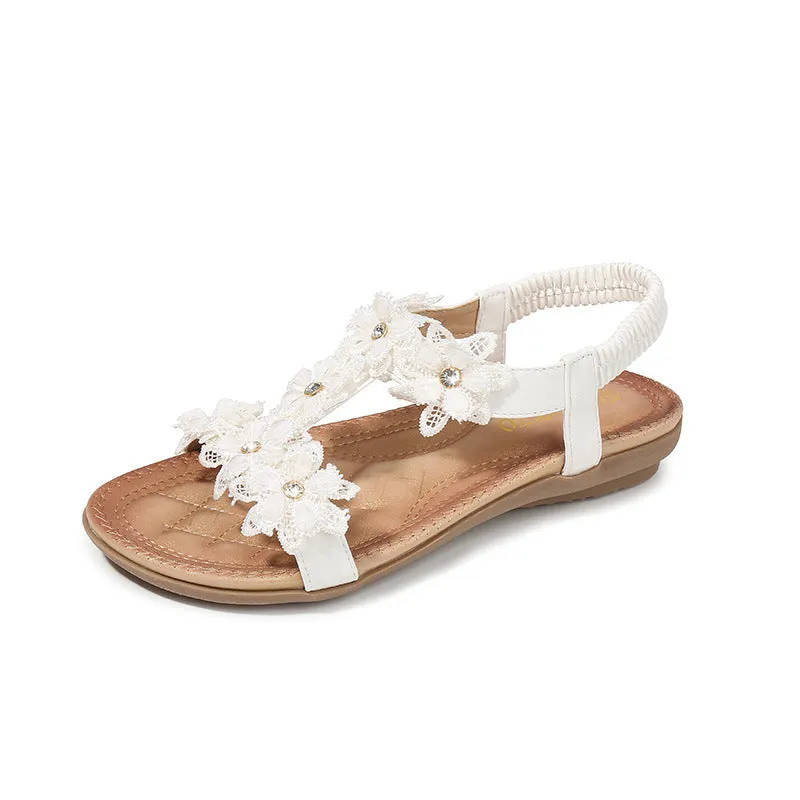 Large Size Sandals Women T-Shaped Flower Women Sandals Beach Sandals