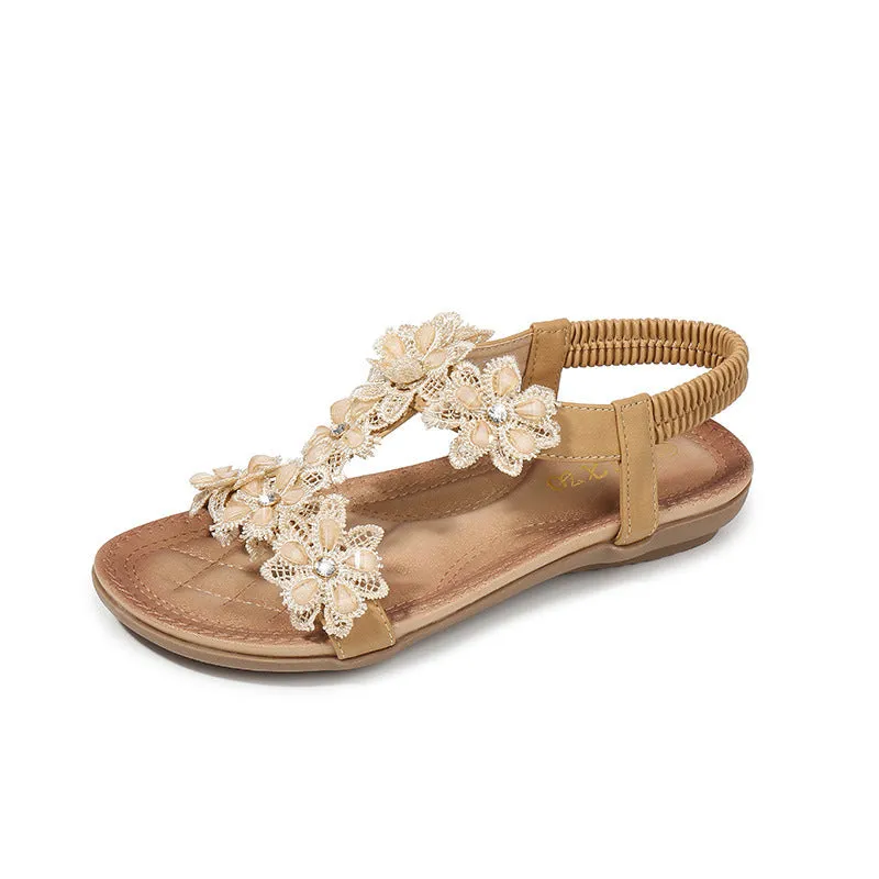 Large Size Sandals Women T-Shaped Flower Women Sandals Beach Sandals