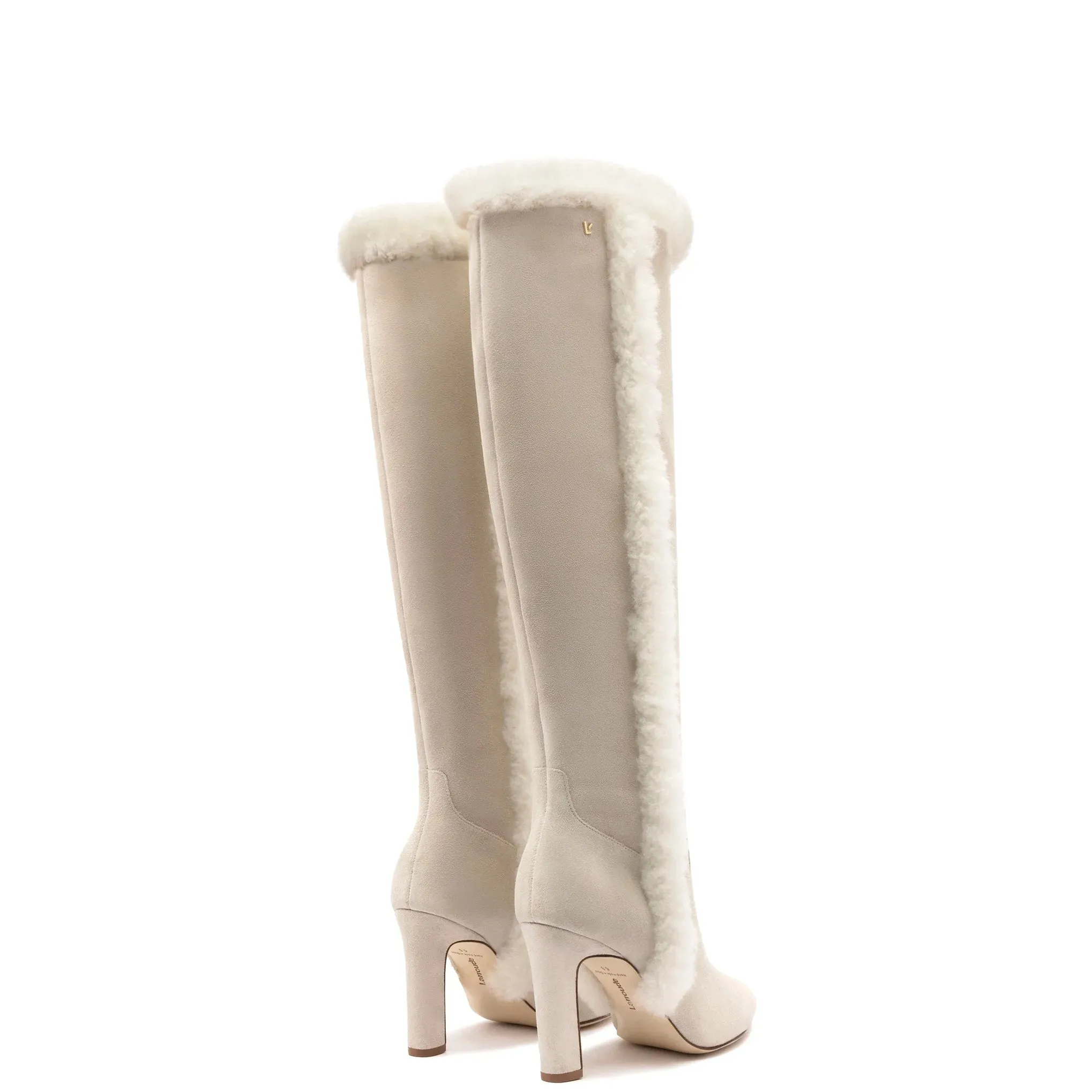 Larroude Cindy Hi Faux Fur Boot In Grey Mushroom Suede