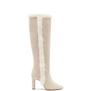 Larroude Cindy Hi Faux Fur Boot In Grey Mushroom Suede