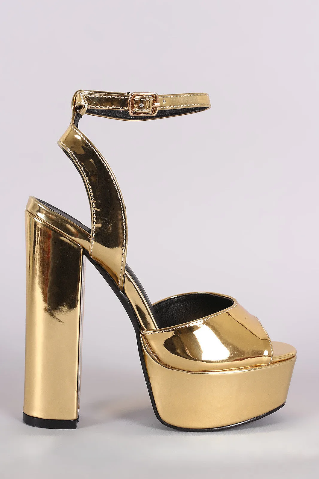 Liliana Metallic Peep Toe Platform Chunky Heel