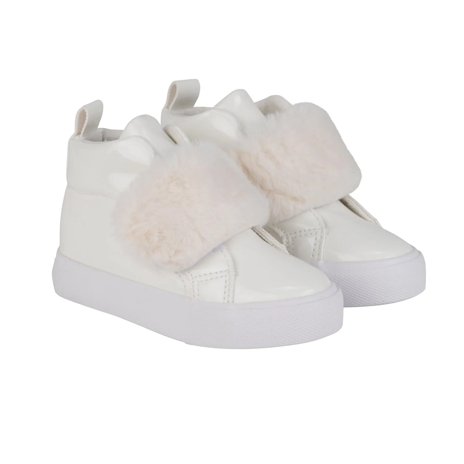 LITTLE A - Bear Hugs Furever Faux Fur Strap High Top - White