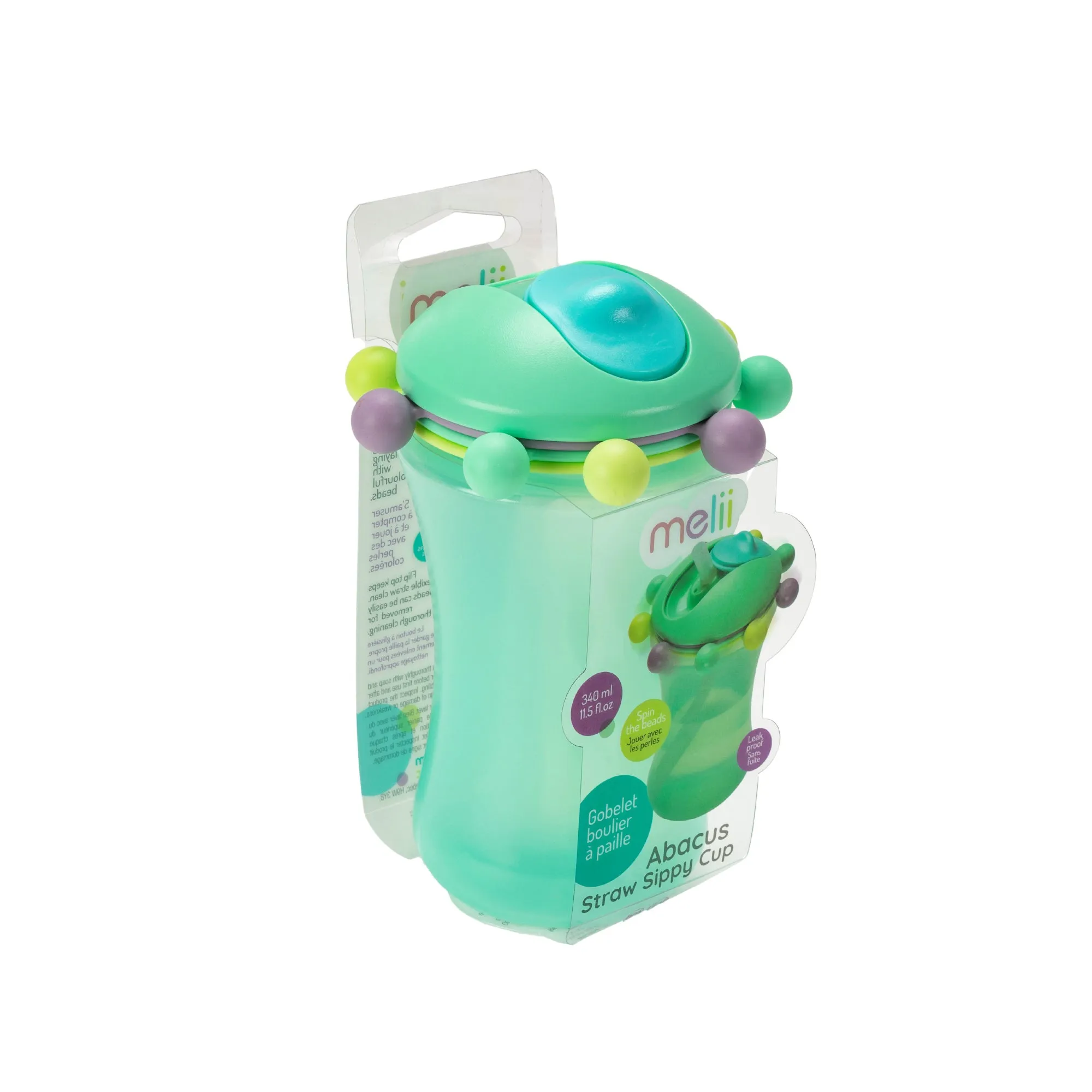 Melii Spin Sippy Cup Mint - Fun & Educational Transition Straw Bottle for Babies, Toddlers, Kids - Spill Proof, Easy to Hold, BPA-Free,  Ideal for On-the-Go Hydration