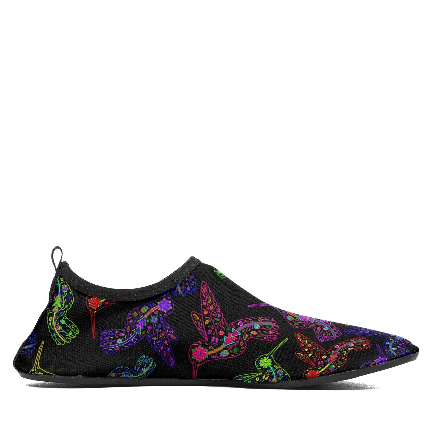 Neon Floral Hummingbirds Sockamoccs Kid's Sockamoccs Slip On Shoes