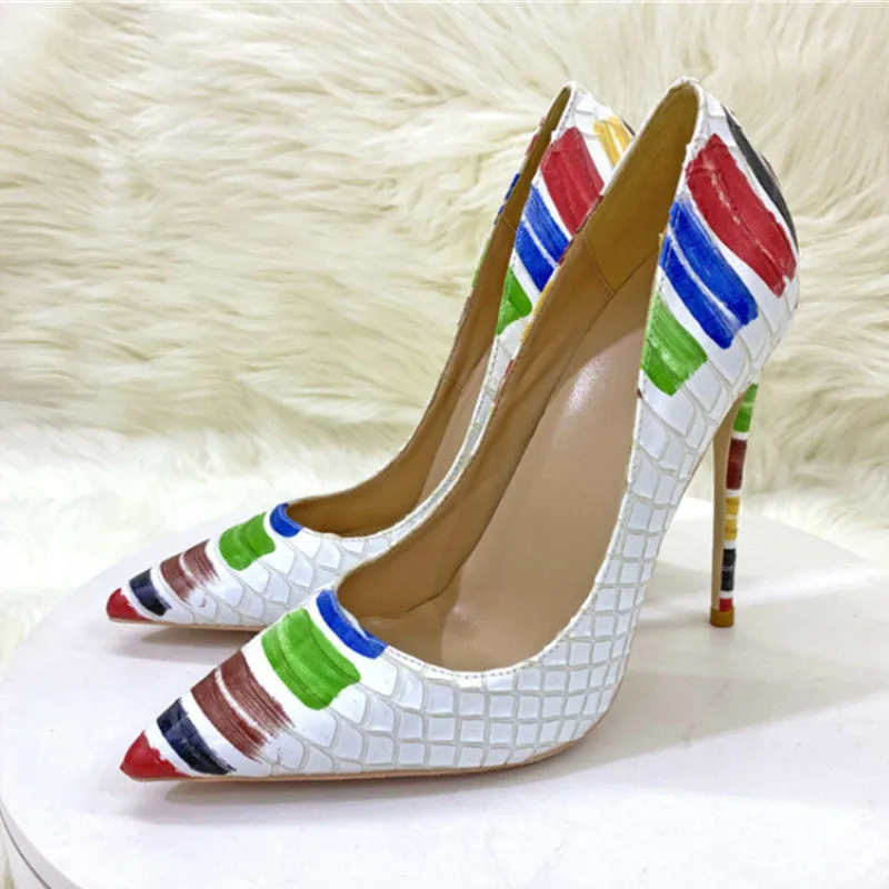 Paint Pattern Pointed Toe High Heels Shoes