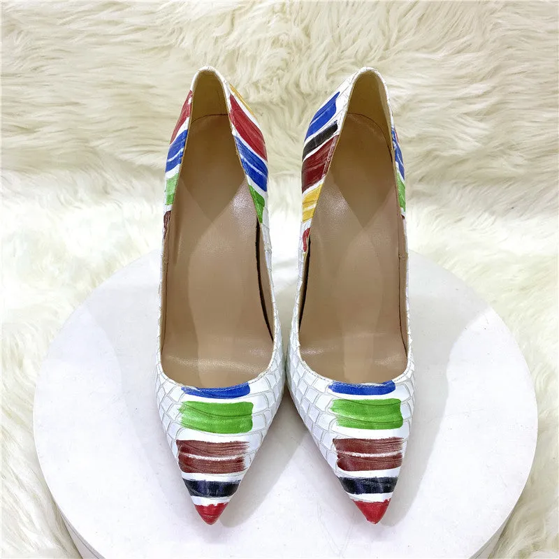 Paint Pattern Pointed Toe High Heels Shoes