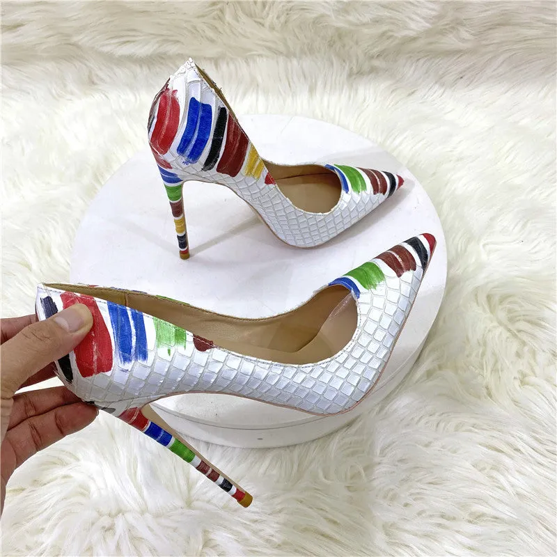 Paint Pattern Pointed Toe High Heels Shoes