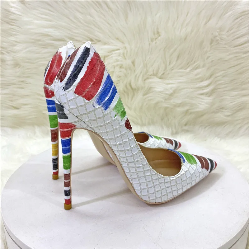 Paint Pattern Pointed Toe High Heels Shoes