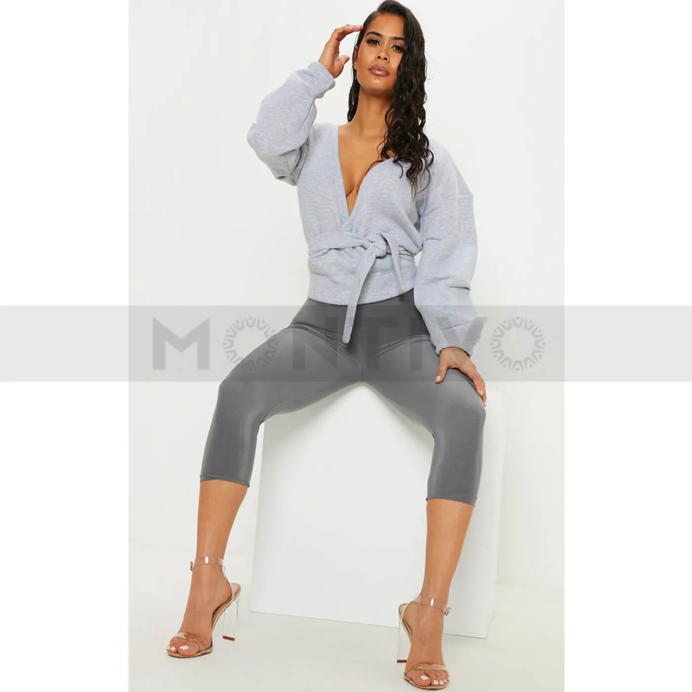 PTL Grey plunge Wrap Sweatshirt