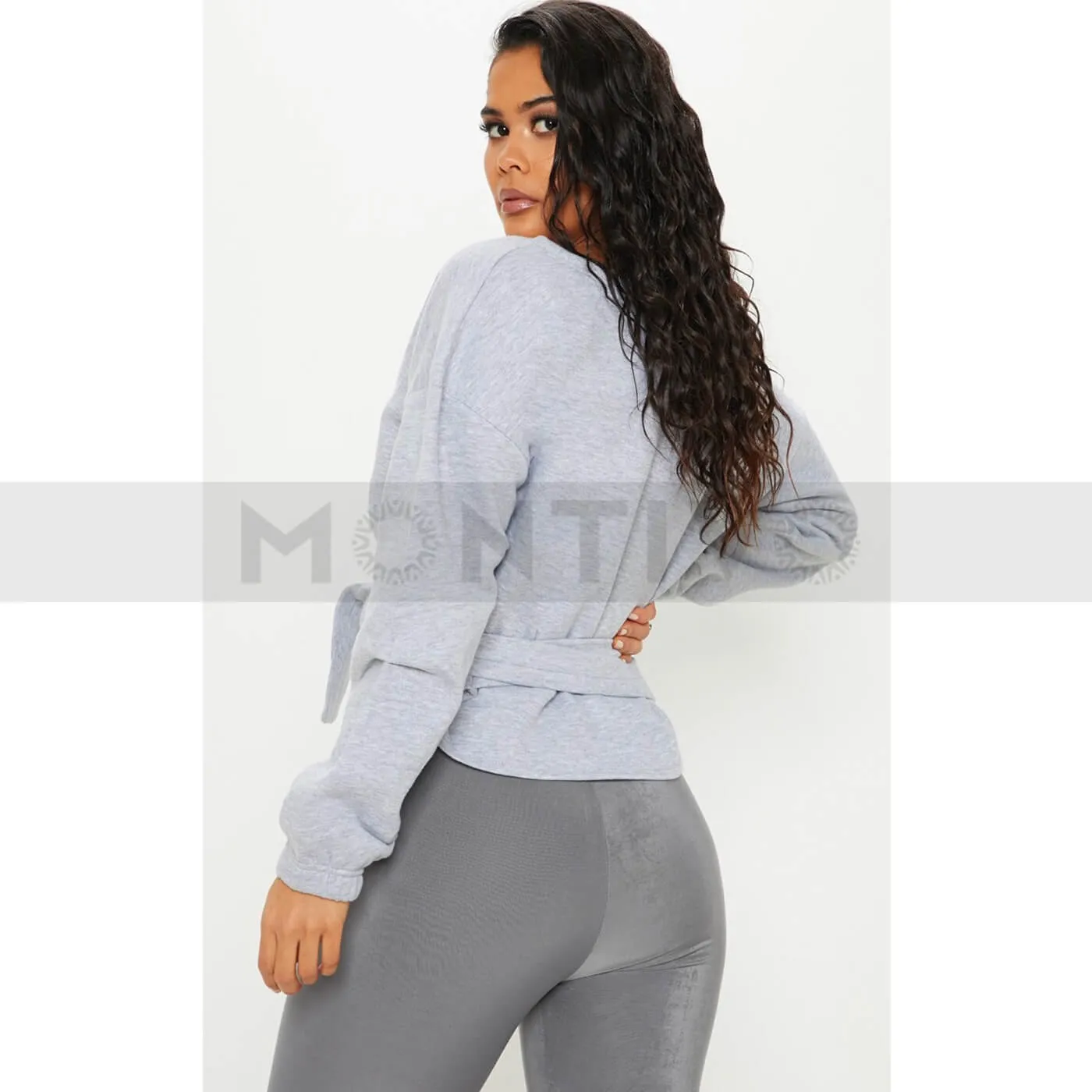 PTL Grey plunge Wrap Sweatshirt