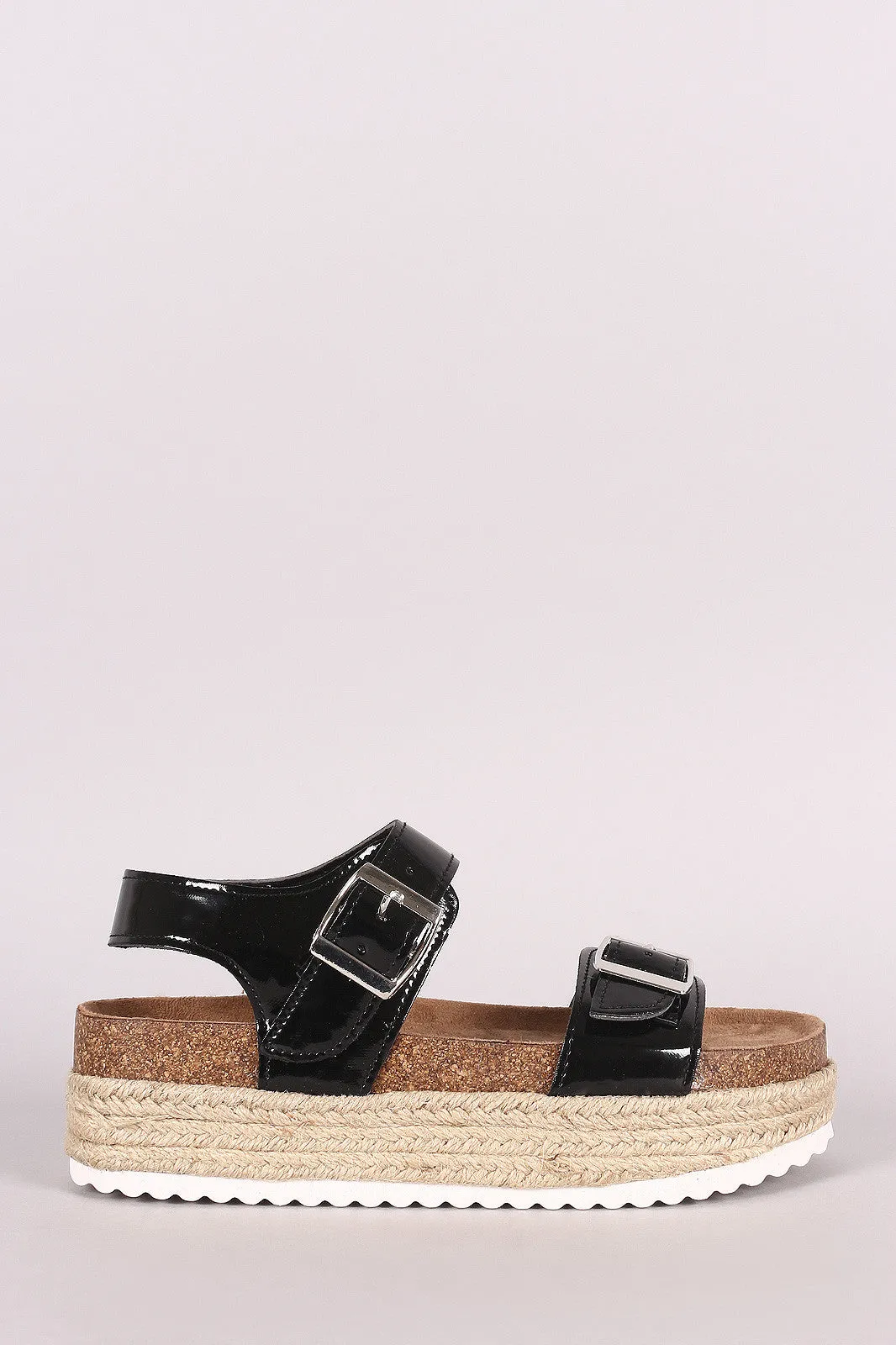 Qupid Patent Buckled Ankle Strap Espadrille Flatform Sandal