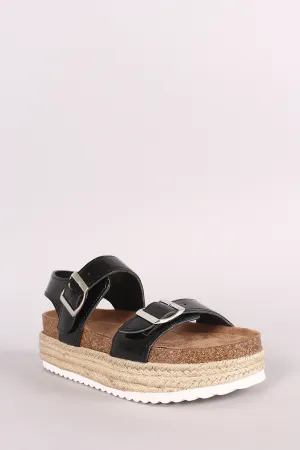 Qupid Patent Buckled Ankle Strap Espadrille Flatform Sandal