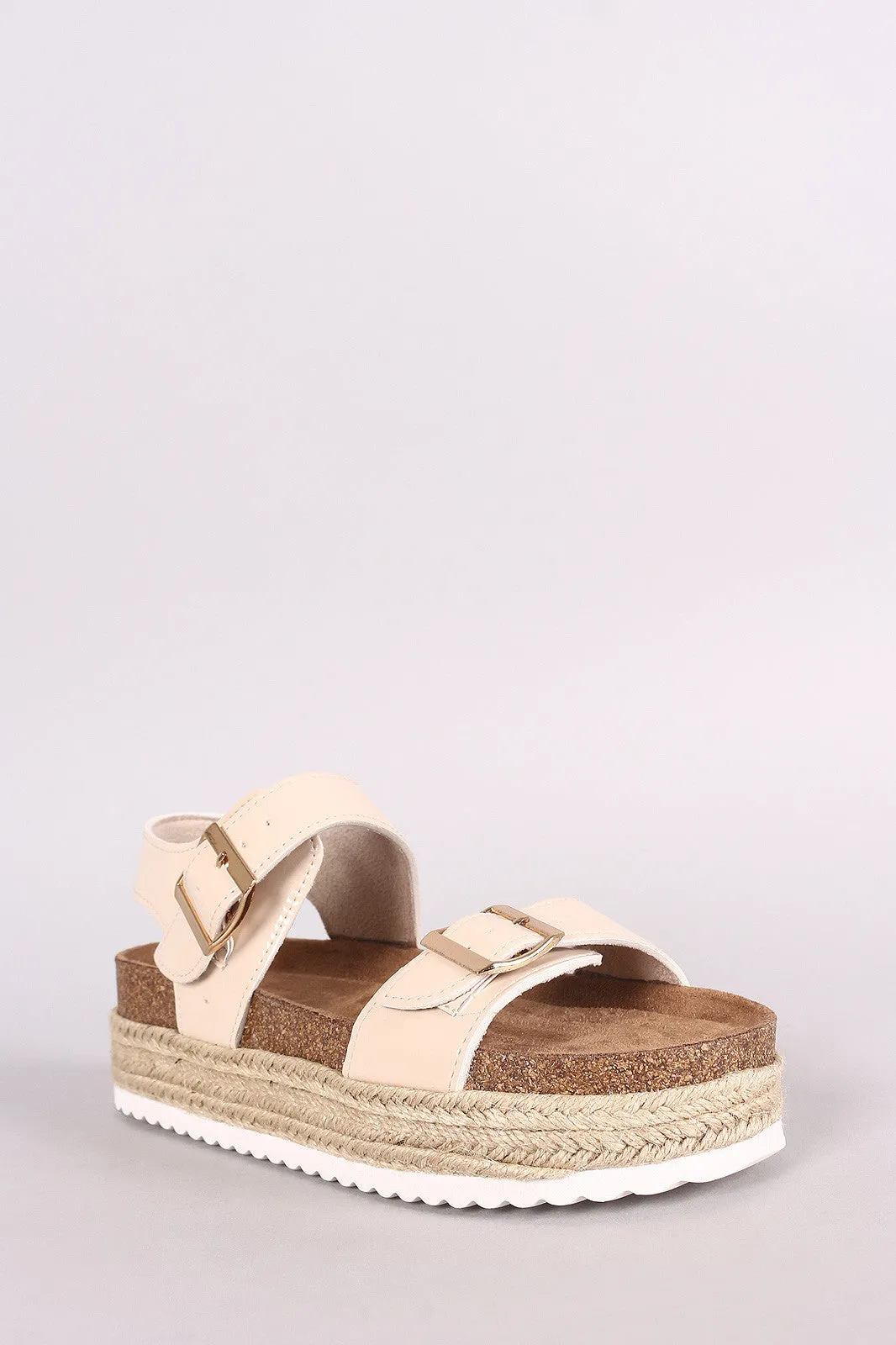 Qupid Patent Buckled Ankle Strap Espadrille Flatform Sandal