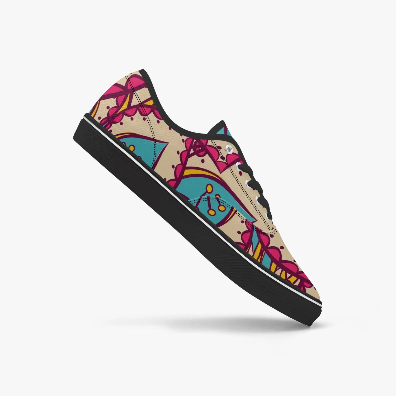 Roads to India - women sneakers with mandala art - Black/white