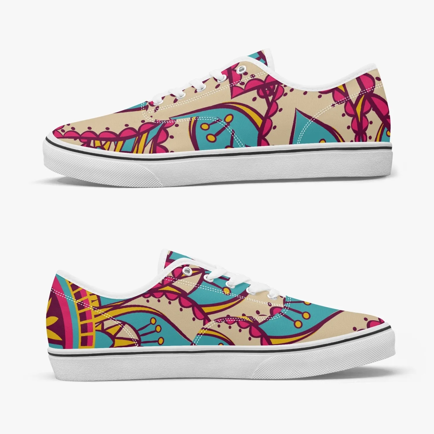 Roads to India - women sneakers with mandala art - Black/white