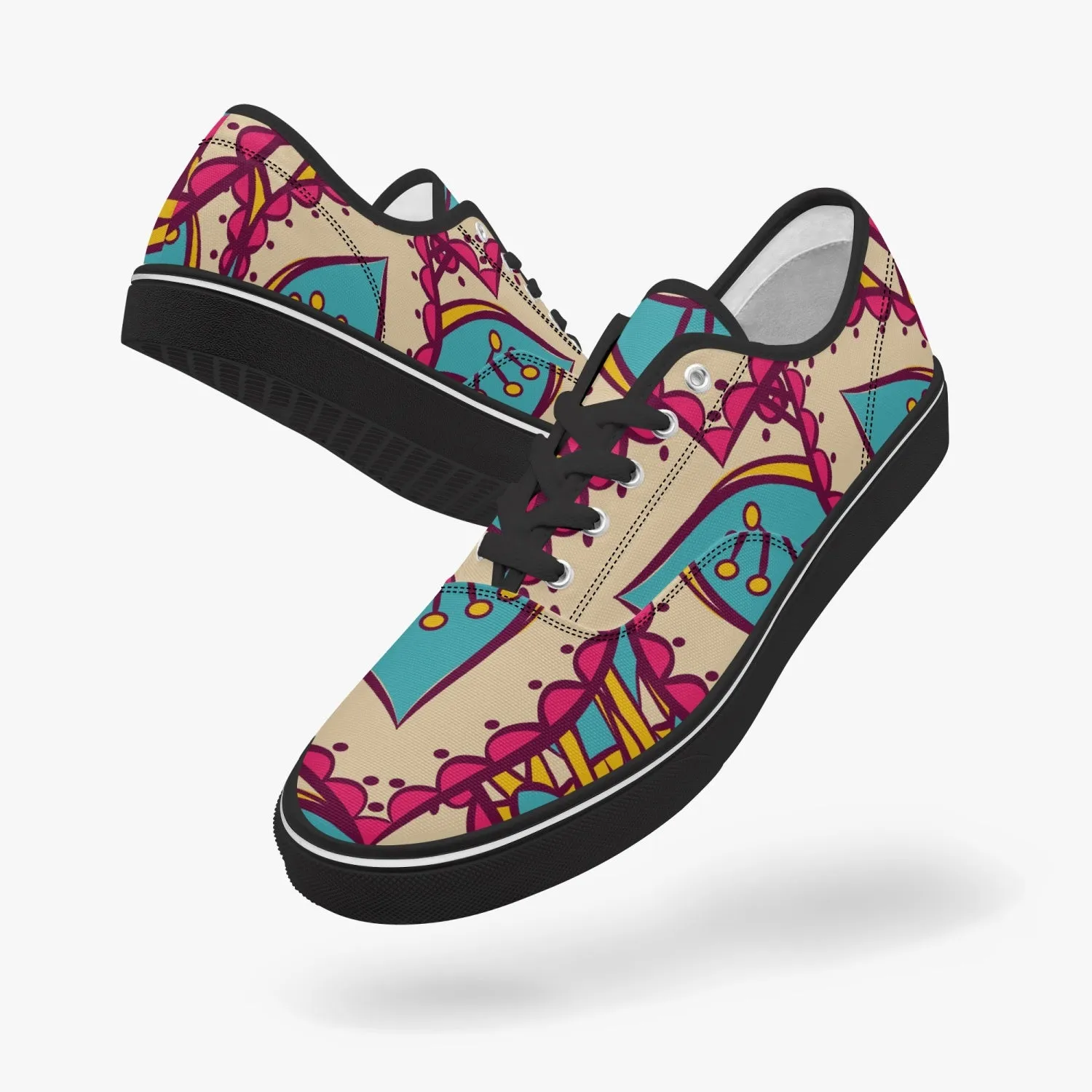 Roads to India - women sneakers with mandala art - Black/white