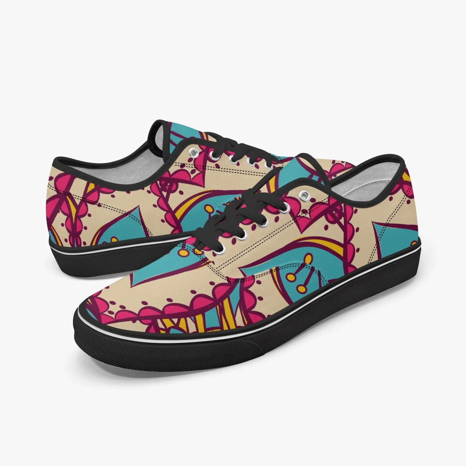 Roads to India - women sneakers with mandala art - Black/white