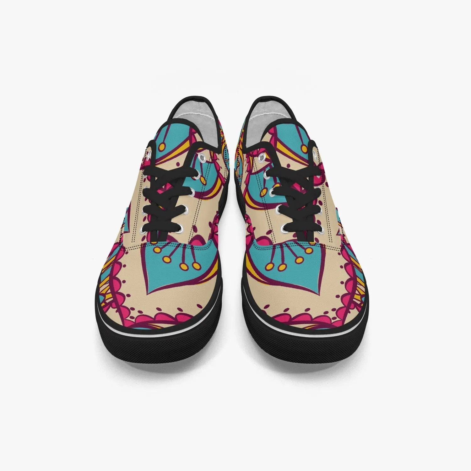 Roads to India - women sneakers with mandala art - Black/white