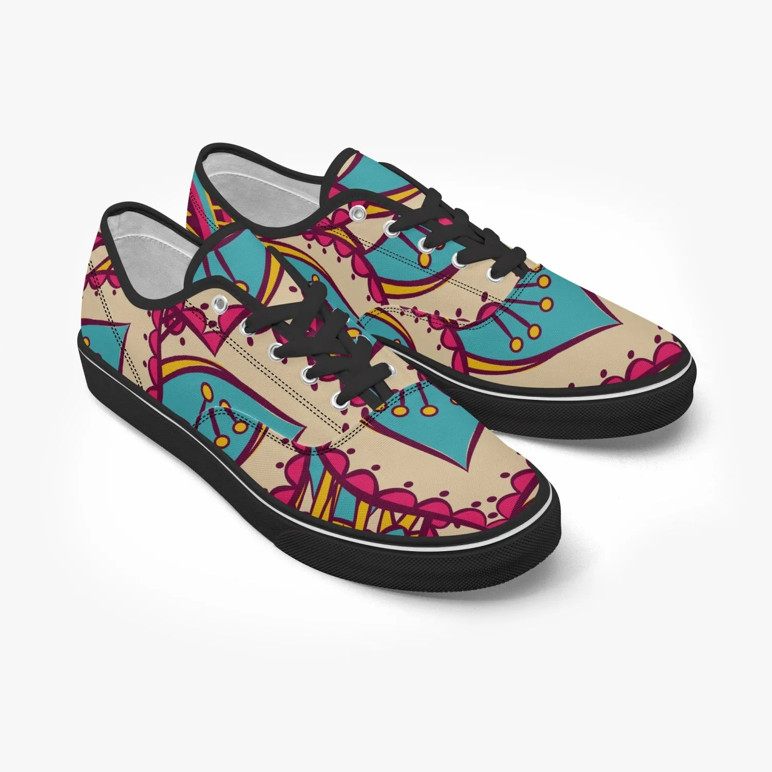 Roads to India - women sneakers with mandala art - Black/white