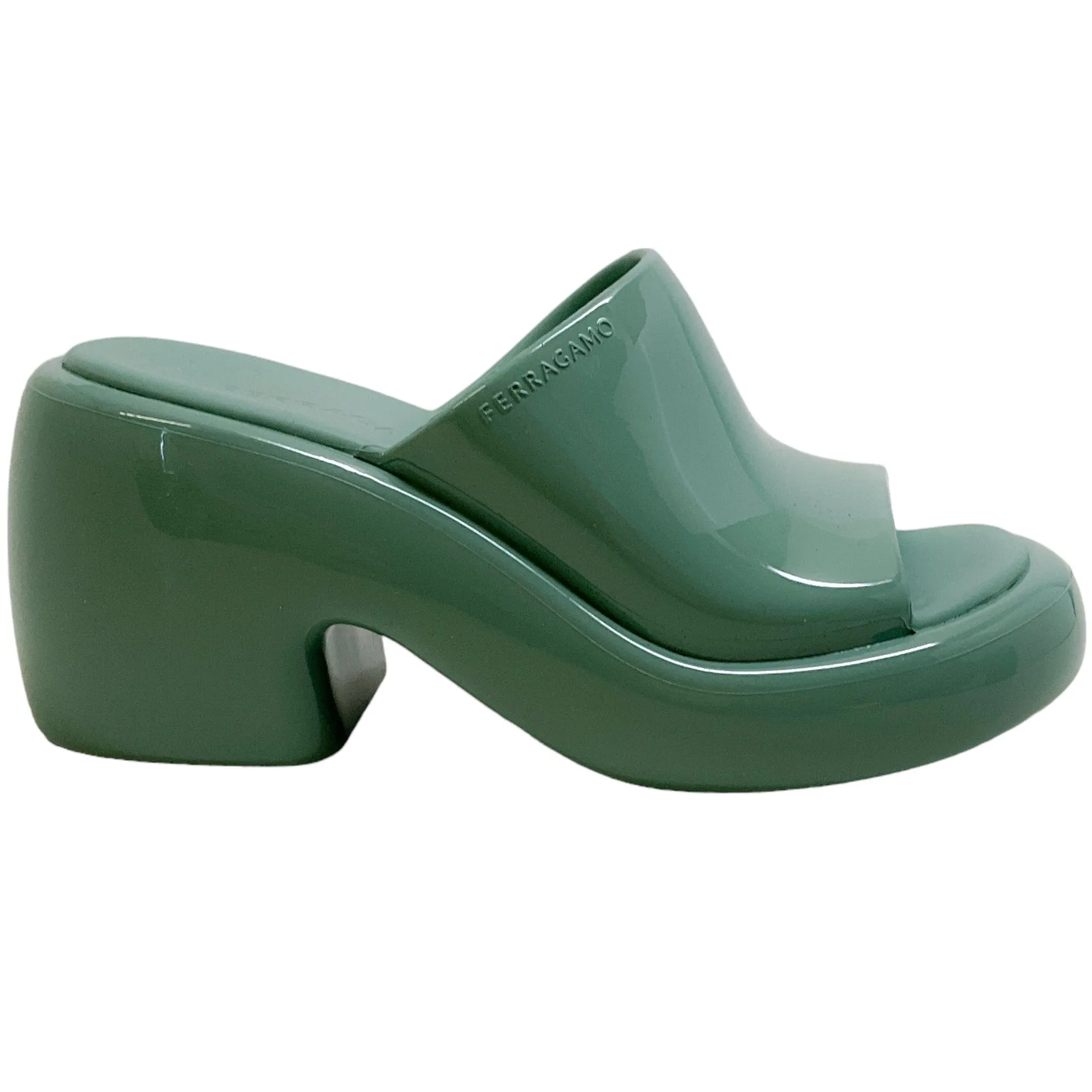 Salvatore Ferragamo 55mm Light Sage Chunky Rubber Open Toe Slides