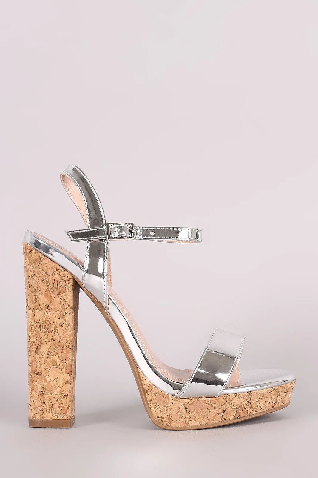 Shoe Republic LA Metallic Open Toe Cork Heel