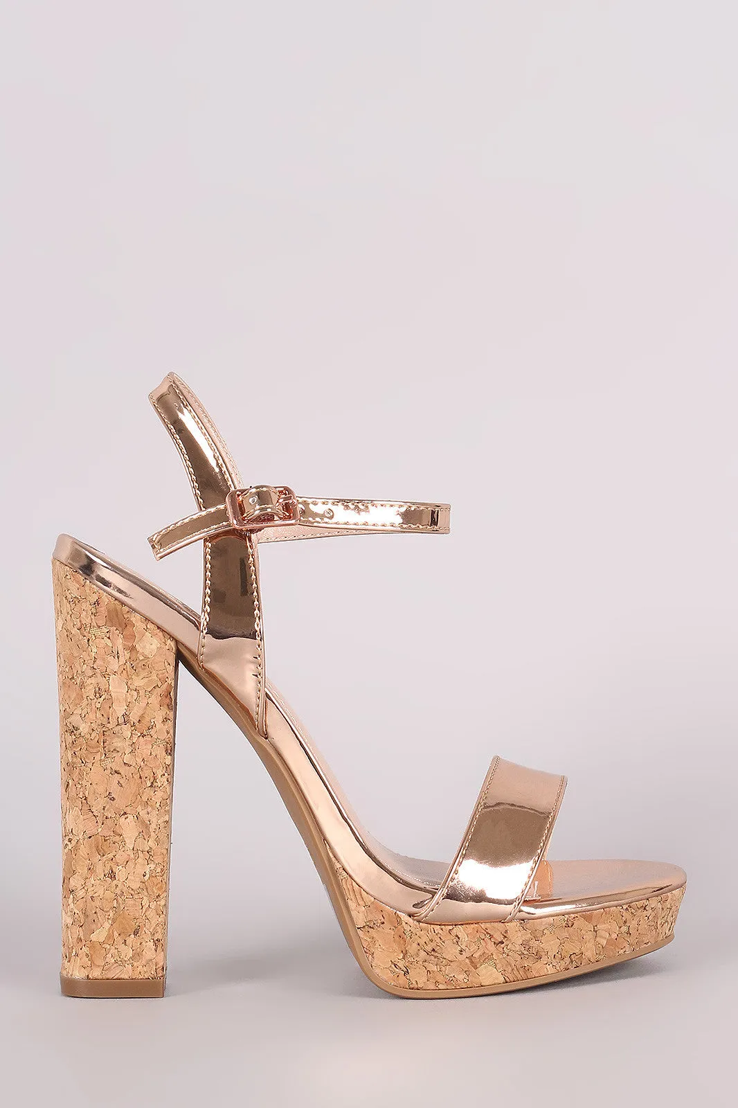 Shoe Republic LA Metallic Open Toe Cork Heel