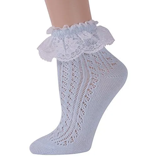 Short Bobby Dress Socks Women, Funcat Girls Ladies Vintage Ruffle Cuff Ankle Boots Socks with Lace Trim 5 Pairs