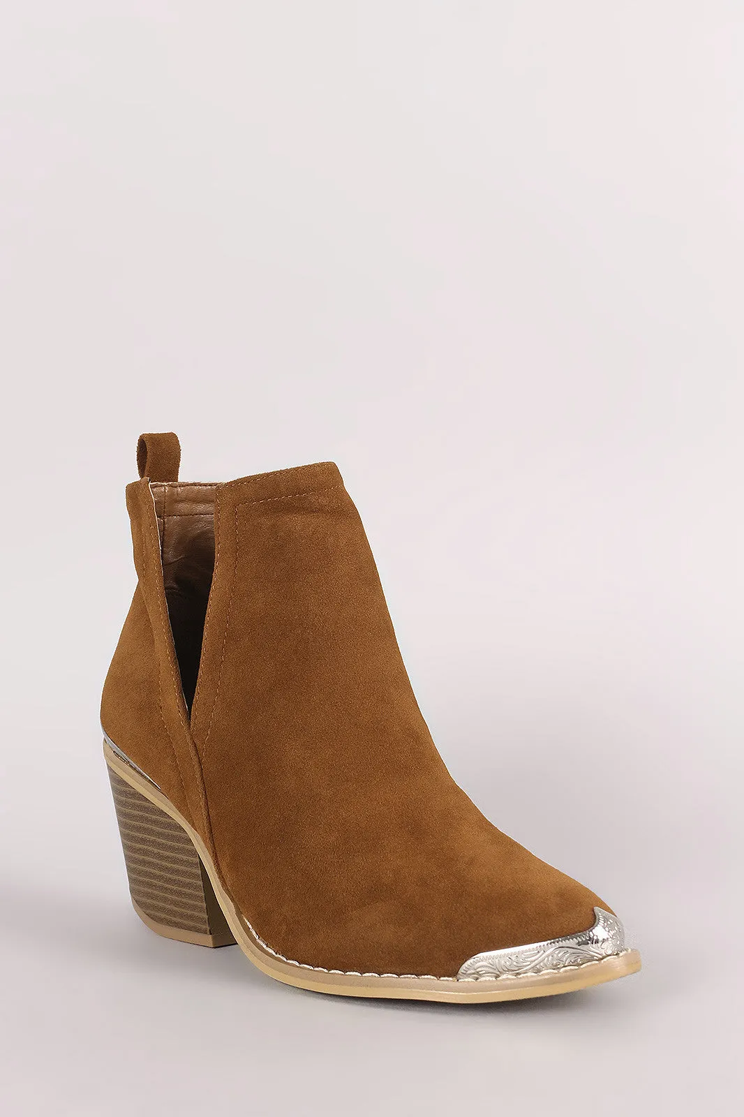 Suede Cutout Chunky Heeled Western Booties