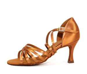 Supadance, 1403, Dark Tan Satin, 2.5” Flared Heel