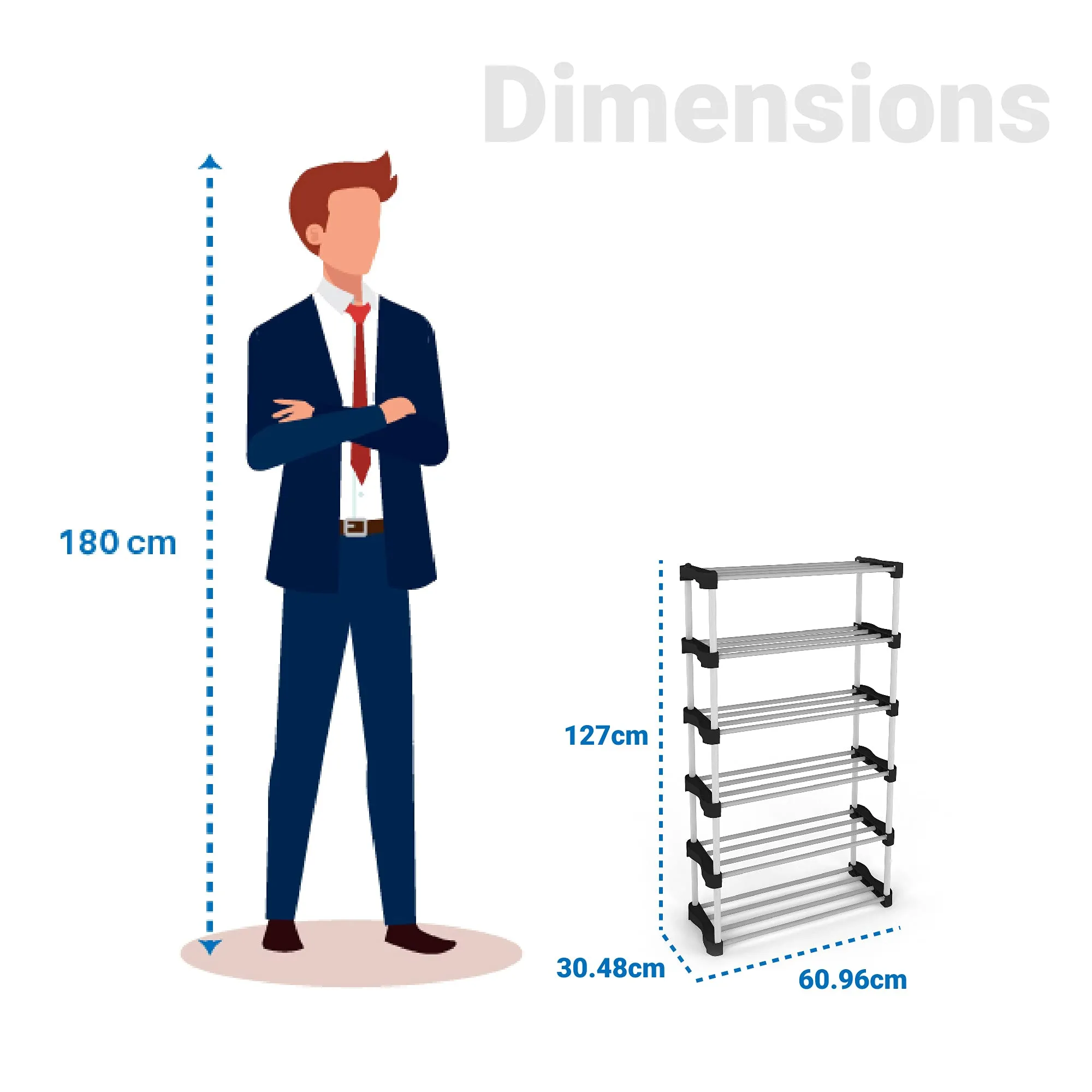 TNT THE NEXT TREND Cady Shoe Rack for Home| Easy to Assemble, Space Saving, Stackable (6 Shelf, A - Cady - Black)