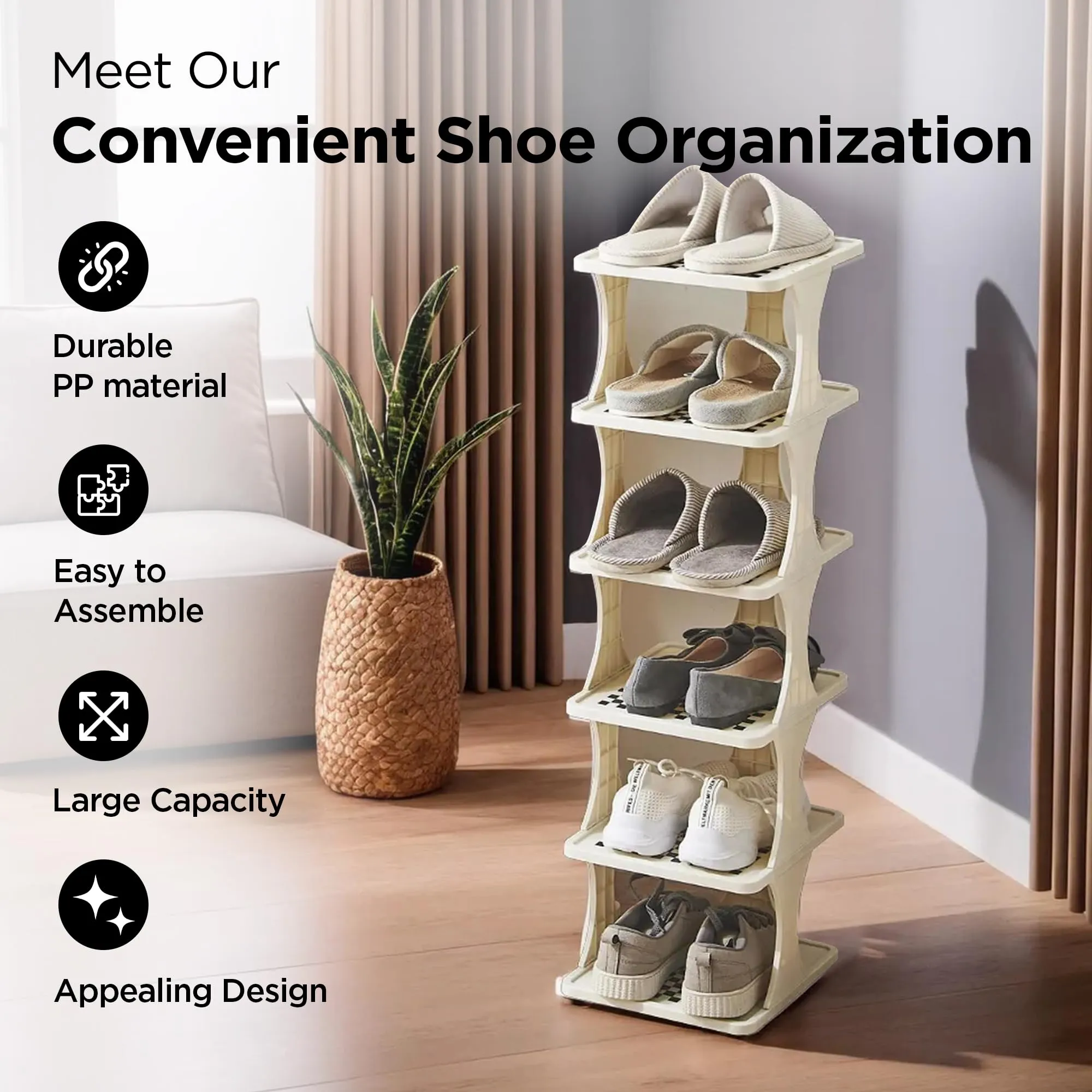 UMAI 6 Layer Detachable Foldable Plastic Shoe Rack for Home | Shoe Stand for Home | Shoe Organiser | Shoe Rack for Home Plastic | White