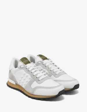 White Leather Rockstud Trainers