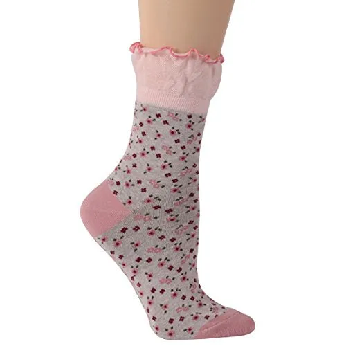 Women Ankle Casual Socks, Funcat Ladies Girls Fashion Floral Pattern Rumi Lace Novelty Gift Crew Dress Socks 4 Pairs