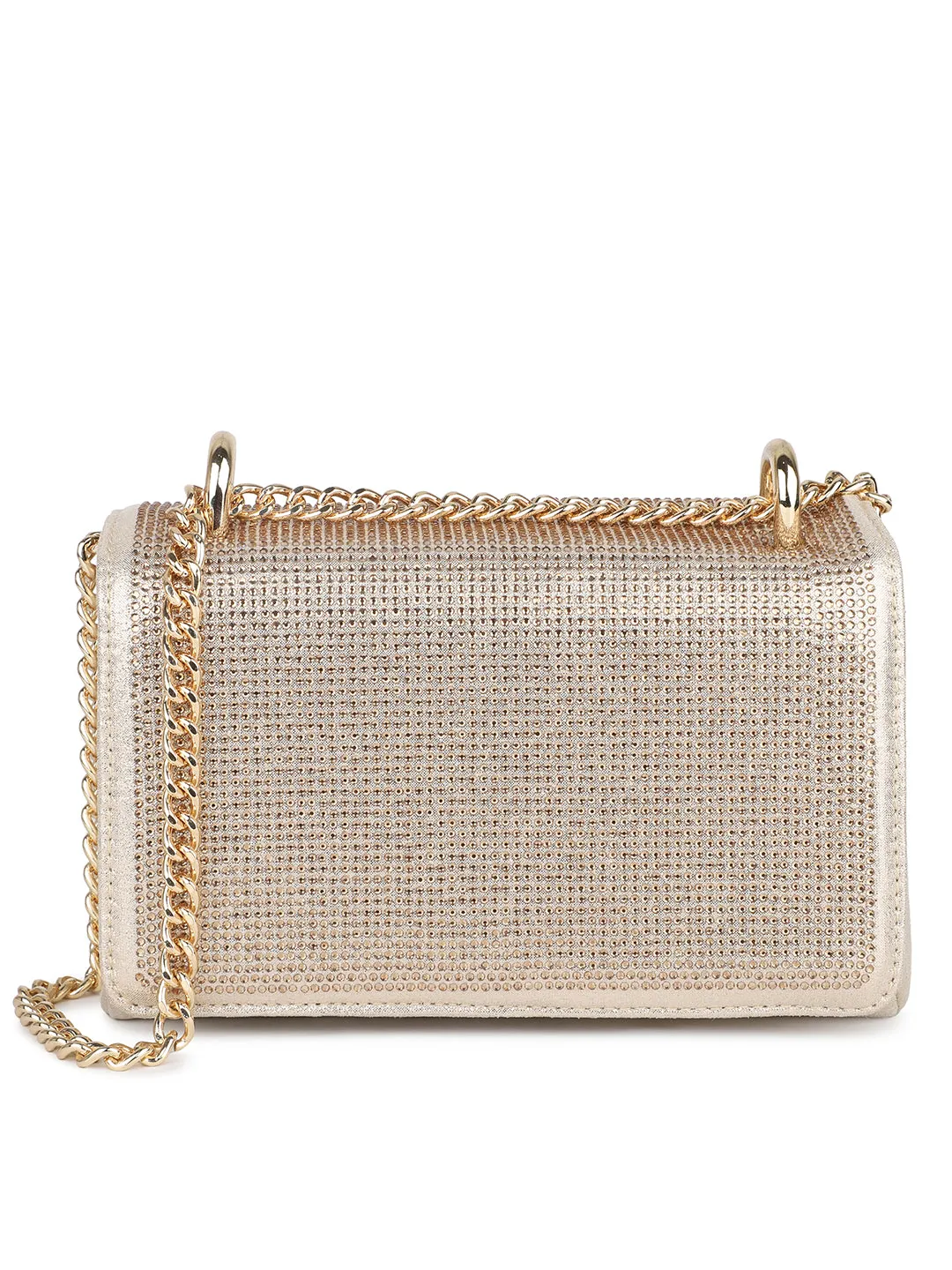 Women Gold Toned Embellished Foldover Clutch