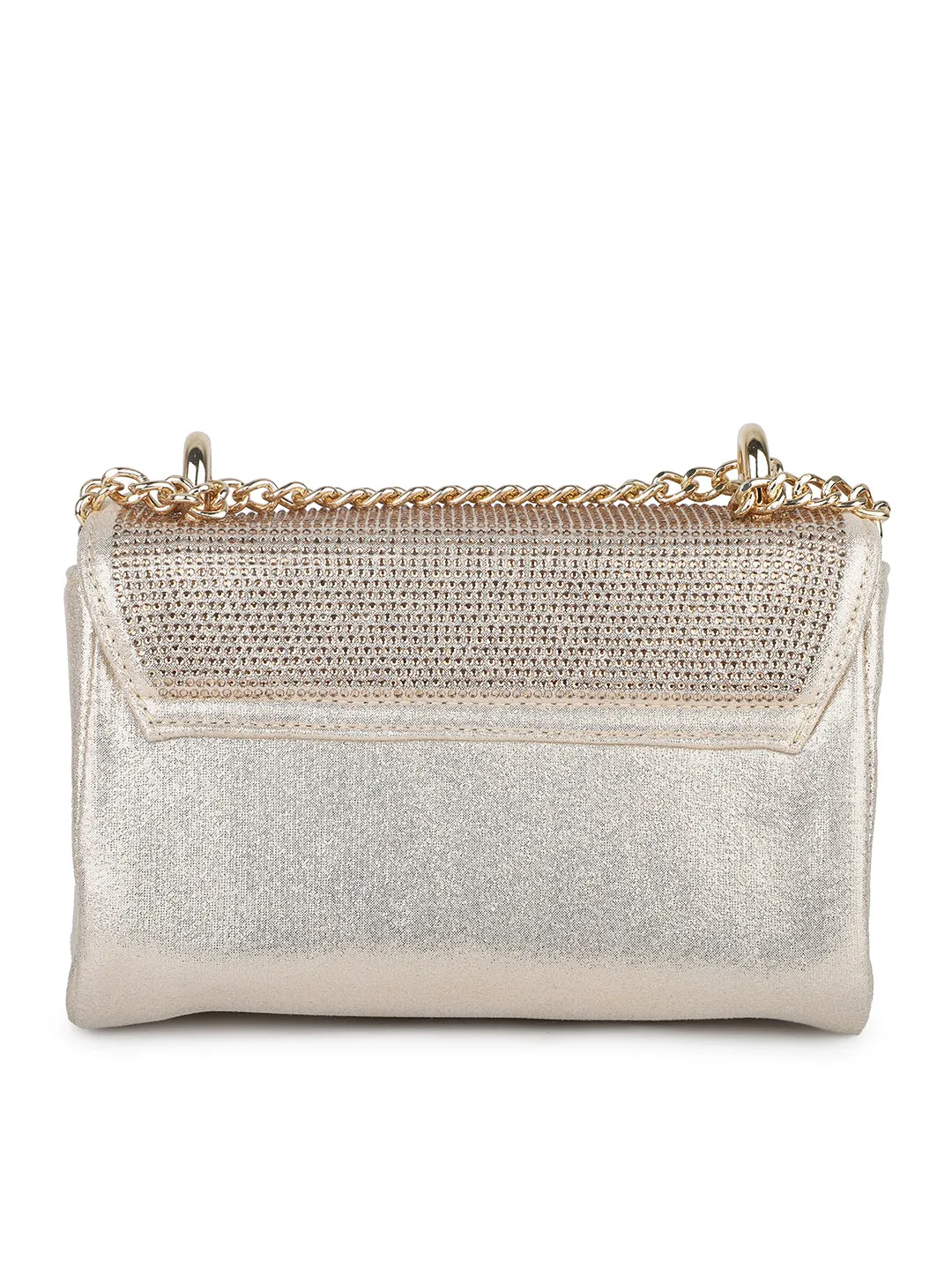 Women Gold Toned Embellished Foldover Clutch