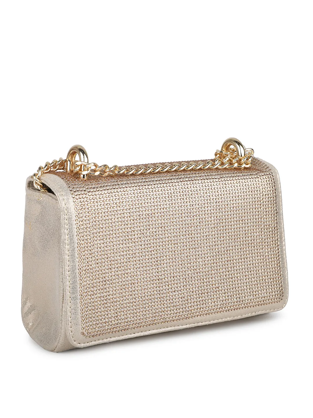 Women Gold Toned Embellished Foldover Clutch