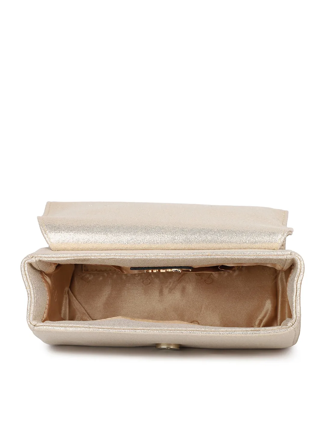 Women Gold Toned Embellished Foldover Clutch