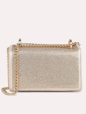 Women Gold Toned Embellished Foldover Clutch