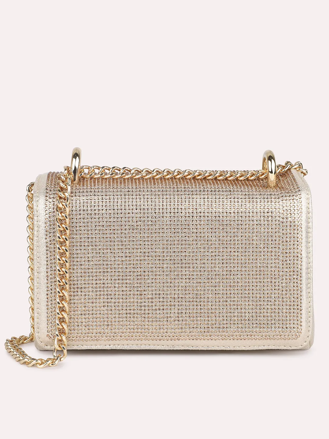 Women Gold Toned Embellished Foldover Clutch