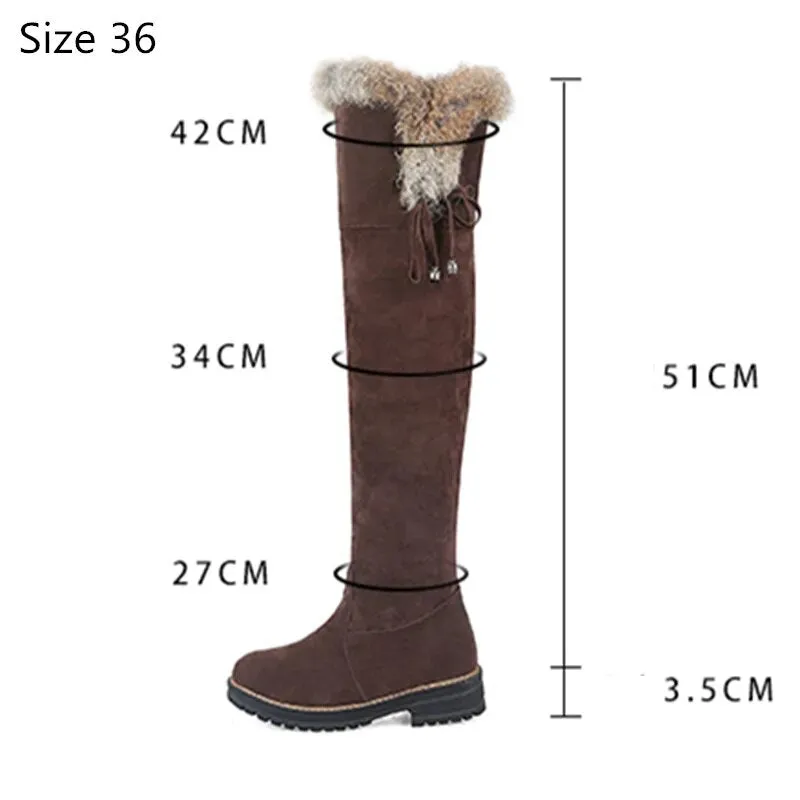 Women's Cow Suede Plush Lined Knee High Winter Boots