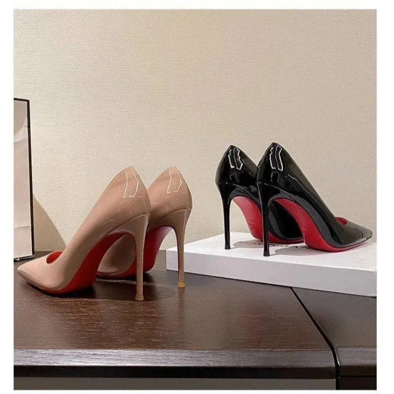 Women's Red heels Sexy pointy 7-9cm wedding dress shoes Nude black red rubber-soled heels